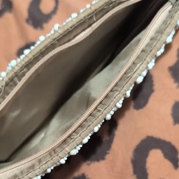 Beaded Wristlet Clutch in Ivory and Brown - Picture 3 of 3